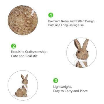 MicoSim Rattan Effect Resin Bunny Easter Decor,Table Rabbit Easter Decorations,Spring Bunnies Decoration Statue Figurine for Home Farmhouse (Brown, Sedentary)