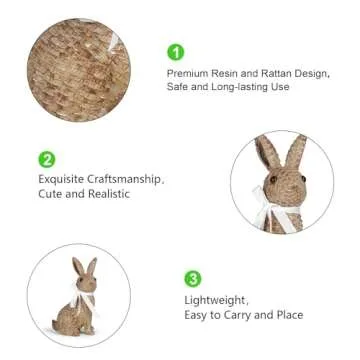 MicoSim Rattan Effect Resin Bunny Easter Decor,Table Rabbit Easter Decorations,Spring Bunnies Decoration Statue Figurine for Home Farmhouse (Brown, Sedentary)