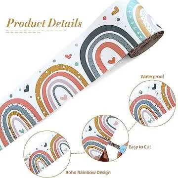 Colorful 36ft Boho Rainbow Bulletin Board Borders for Classrooms
