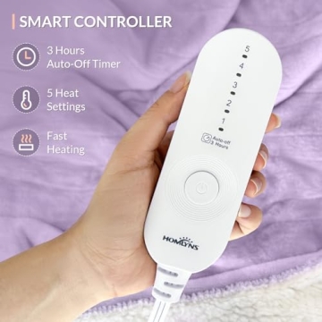 HOMLYNS LuxeHeat Heated Blanket Electric Blanket, Soft Flannel Sherpa Heated Throw, Heating Blanket with 5 Heat Settings, 3 hrs Timer Auto Shut Off (50x60 inches, Purple)