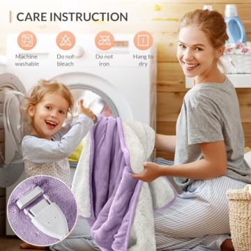 HOMLYNS LuxeHeat Heated Blanket Electric Blanket, Soft Flannel Sherpa Heated Throw, Heating Blanket with 5 Heat Settings, 3 hrs Timer Auto Shut Off (50x60 inches, Purple)