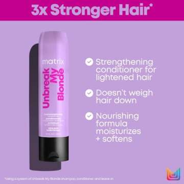 Matrix Unbreak My Blonde Strengthening Conditioner | Repairs and Adds Softness and Shine | For Damaged, Lightened and Over Processed Hair | Sulfate-Free |Packaging May Vary | 10.1 Fl. Oz. | Vegan