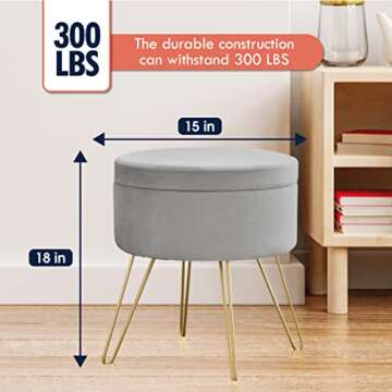 Ornavo Home Modern Round Velvet Storage Ottoman Foot Rest Stool/Seat with Gold Metal Legs & Tray Top...