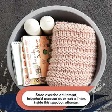 Ornavo Modern Round Velvet Storage Ottoman with Tray Top