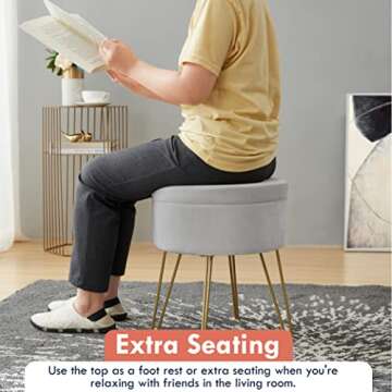 Ornavo Modern Round Velvet Storage Ottoman with Tray Top