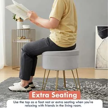 Ornavo Modern Round Velvet Storage Ottoman with Tray Top