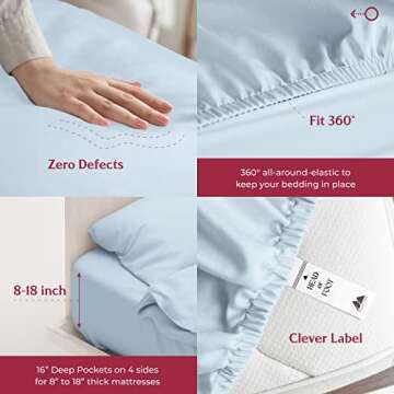 Mayfair Linen 100% Egyptian Cotton Sheets Queen Size - 800 High Thread Count Sheets Queen, 4 PC Luxury Hotel Sheets for Queen Size Bed, 16" Deep Pocket Soft Sateen Cooling Bedding Sets - Light Blue