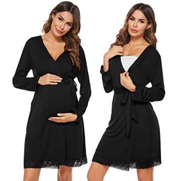 SWOMOG Women's Maternity Nursing Robe Pregnancy Hospital Breastfeeding Bathrobes 3 in 1 Labor Delive...