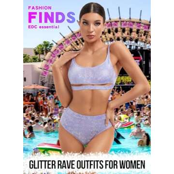 Glitter Rave Outfits for Women - Festival Metallic Swimwear