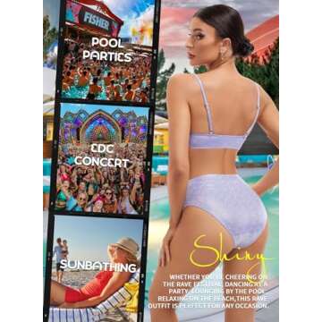 Glitter Rave Outfits for Women - Festival Metallic Swimwear