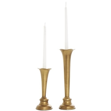 The Novogratz Metal Tapered Candle Holder with Tulip Style Opening, Set of 2 11", 8" H, Gold