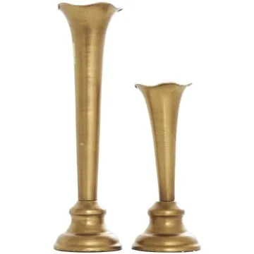 The Novogratz Metal Tapered Candle Holder with Tulip Style Opening, Set of 2 11", 8" H, Gold