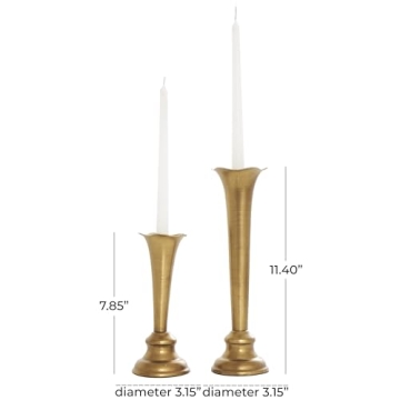 The Novogratz Metal Tapered Candle Holder with Tulip Style Opening, Set of 2 11", 8" H, Gold