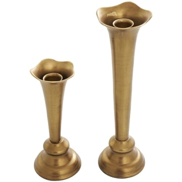 The Novogratz Metal Tapered Candle Holder with Tulip Style Opening, Set of 2 11", 8" H, Gold