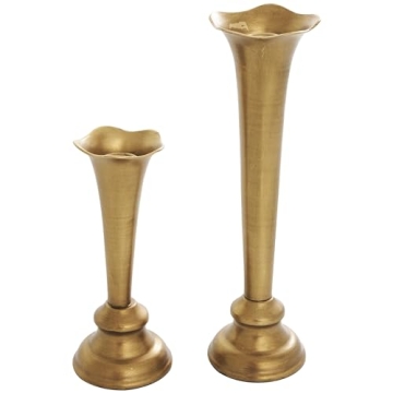 The Novogratz Metal Tapered Candle Holder with Tulip Style Opening, Set of 2 11", 8" H, Gold
