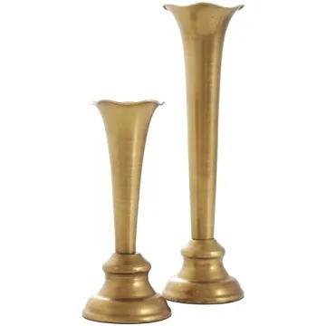 The Novogratz Metal Tapered Candle Holder with Tulip Style Opening, Set of 2 11", 8" H, Gold