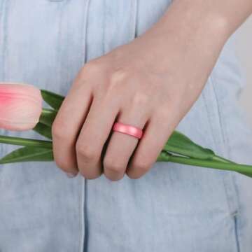 Egnaro Silicone Anniversary Ring Women, Breathable Design Womens Silicone Wedding Rings, 4mm Width - 1.5mm Thickness Rubber Wedding Bands Women - 1/4/5/7/8 Engagement Rings for Work Out