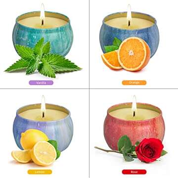 Scented Candles Gift Set for Women: 4.4 Oz Pack of 4 Soy Wax Aromatherapy Candle with Strongly Fragr...