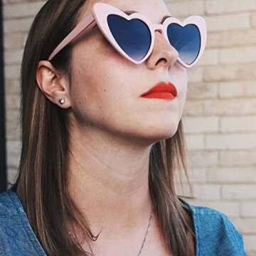 ZYApril Love Heart Shaped Sunglasses for Christmas - Vintage Cat Eye Mod Style Retro Glasses as Chri...
