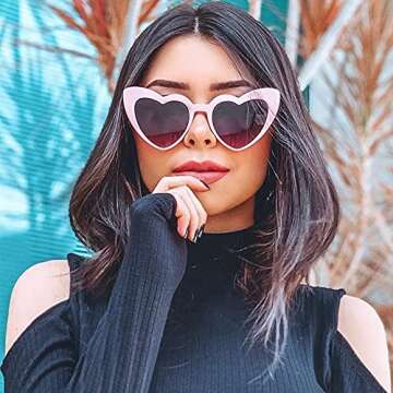 ZYApril Love Heart Shaped Sunglasses for Christmas - Vintage Cat Eye Mod Style Retro Glasses as Christmas New Years Gifts