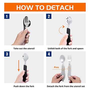 HIKENTURE Camping Utensils with Case 4-in-1 Folding Flatware Stainless Steel Fork Knife Spoon Bottle...
