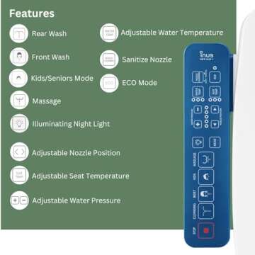 Inus N31 Electric Heated Bidet Toilet Seat Elongated, Warm Water, Smart Heated Water Luxury Bidet Toilet Seat with Night Light, Self Cleaning Nozzle, Tankless, Smart Touch Panel & Temperature Control