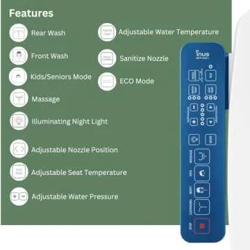 Inus N31 Electric Heated Bidet Toilet Seat Elongated, Warm Water, Smart Heated Water Luxury Bidet Toilet Seat with Night Light, Self Cleaning Nozzle, Tankless, Smart Touch Panel & Temperature Control