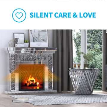 Mjkone Mirrored Electric Fireplace, Glass Crystal Freestanding Fireplace Heater with 3D Realistic Flame Effect, Electric Heater and Remote Control for Living Room(47.24" L x 12.6" W x 41.33" H)