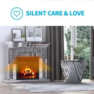 Mjkone Mirrored Electric Fireplace, Glass Crystal Freestanding Fireplace Heater with 3D Realistic Flame Effect, Electric Heater and Remote Control for Living Room(47.24" L x 12.6" W x 41.33" H)