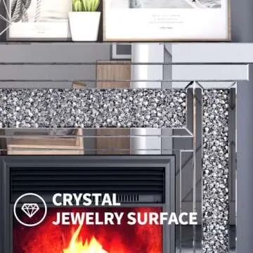 Mjkone Mirrored Electric Fireplace, Glass Crystal Freestanding Fireplace Heater with 3D Realistic Flame Effect, Electric Heater and Remote Control for Living Room(47.24" L x 12.6" W x 41.33" H)