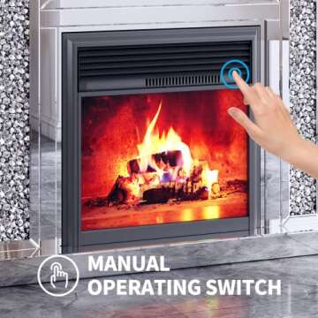 Mjkone Mirrored Electric Fireplace, Glass Crystal Freestanding Fireplace Heater with 3D Realistic Flame Effect, Electric Heater and Remote Control for Living Room(47.24" L x 12.6" W x 41.33" H)