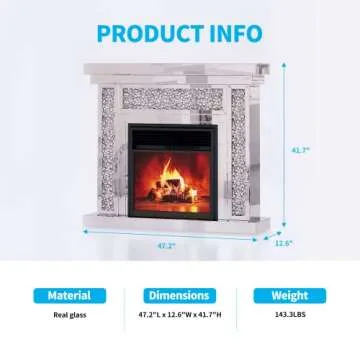 Mjkone Mirrored Electric Fireplace, Glass Crystal Freestanding Fireplace Heater with 3D Realistic Flame Effect, Electric Heater and Remote Control for Living Room(47.24" L x 12.6" W x 41.33" H)