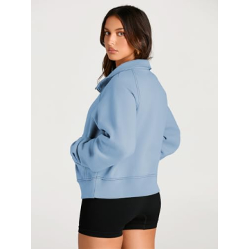 AUTOMET Womens Cropped Fleece Hoodie Fall Fashion LightBlue