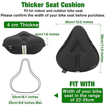 Zacro Wide Bike Seat Cushion, Gel Padded Large Bike Seat Cover for Men Women Comfort, Extra Soft Padding Bicycle Saddle Fit for Peloton, Spin Stationary Exercise, Mountain Road Cycling Bike