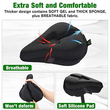 Zacro Wide Bike Seat Cushion, Gel Padded Large Bike Seat Cover for Men Women Comfort, Extra Soft Padding Bicycle Saddle Fit for Peloton, Spin Stationary Exercise, Mountain Road Cycling Bike