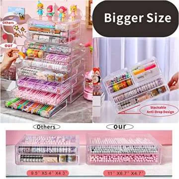 Cq acrylic 2 PCS Stackable Makeup Storage 5 Drawers Clear Bathroom Storage Organizer Acrylic Drawers Organizer for For Jewelry Hair Accessories Nail Polish Lipstick Make up Marker Pen
