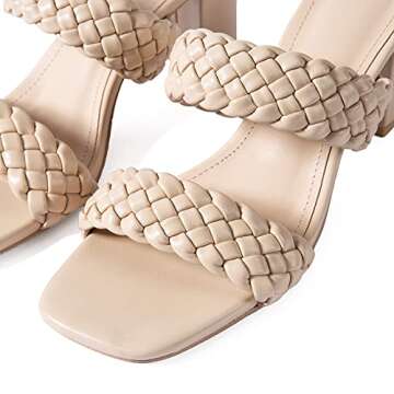 Braided Heeled Sandals Women 3 Inch Chunky Block Heel