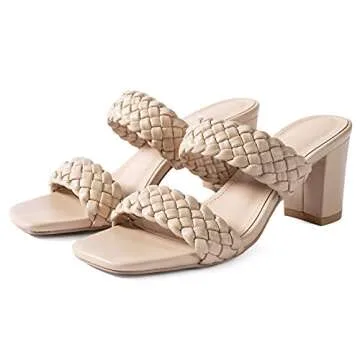 Braided Heeled Sandals Women 3 Inch Chunky Block Heel