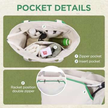 SMRITI Tennis Tote Bag Canvas: Large Sports Handbag for Women