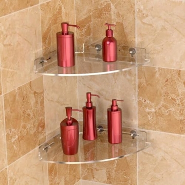 Adhesive Acrylic Bathroom Shelves No Drilling Waterproof 2 Pack