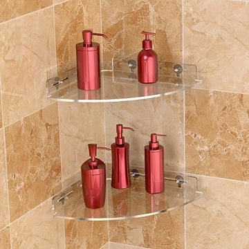 Adhesive Acrylic Bathroom Shelves No Drilling Waterproof 2 Pack