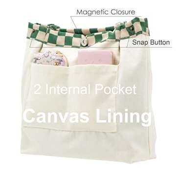 PAZIMIIK Corduroy Tote Bags for Women Reusable Grocery Shopping Shoulder Go-to Everyday Bag with Can...