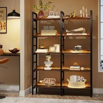 Tribesigns 5-Tier Industrial Bookshelf, 71”H x 47”W Etagere Bookcase, Freestanding Double Wide Book Shelf for Storage and Display, Wood and Metal Bookshelves for Living Room Home Office, Rustic Brown