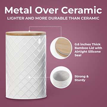 Pebble & Stem White Metal Canisters Sets for the Kitchen Counter, Kitchen Canisters Set of 4, Airtig...