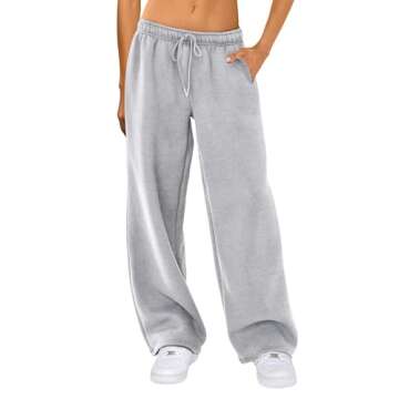 Winioder Wide Leg Sweatpants for Women Elastic High Waisted Baggy Sweat Pants Teen Girls Oversized Straight Leg Sweatpants(Z-Grey,Small)