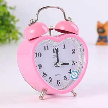 SHISEDECO 3 Inches Cute Twin Bell Loud Alarm Clock Silent Analog Quartz Nightlight Tableclock Batter...