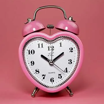 SHISEDECO 3 Inches Cute Twin Bell Loud Alarm Clock Silent Analog Quartz Nightlight Tableclock Battery Operated for Kids, Seniors, Heavy Sleepers, Decorations for Bedroom, Living Room (Pink)