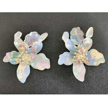 ANDPAI Unique Bohemian Oversized Acrylic Resin Flower Dangle Drop Earrings Retro Large Hawaii Flower Lei Earrings for Women Statement Jewelry Gifts (Transparent White 17)