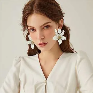 ANDPAI Unique Bohemian Oversized Acrylic Resin Flower Dangle Drop Earrings Retro Large Hawaii Flower Lei Earrings for Women Statement Jewelry Gifts (Transparent White 17)