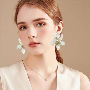 ANDPAI Unique Bohemian Oversized Acrylic Resin Flower Dangle Drop Earrings Retro Large Hawaii Flower Lei Earrings for Women Statement Jewelry Gifts (Transparent White 17)